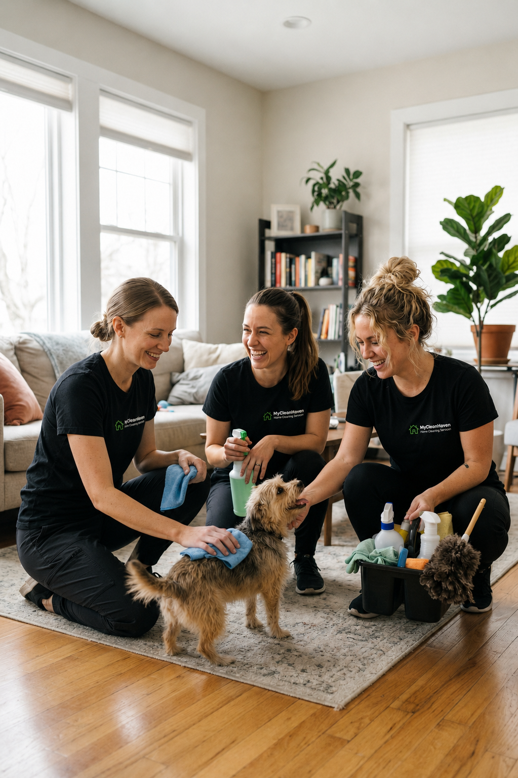 MyCleanHaven team with a client's dog